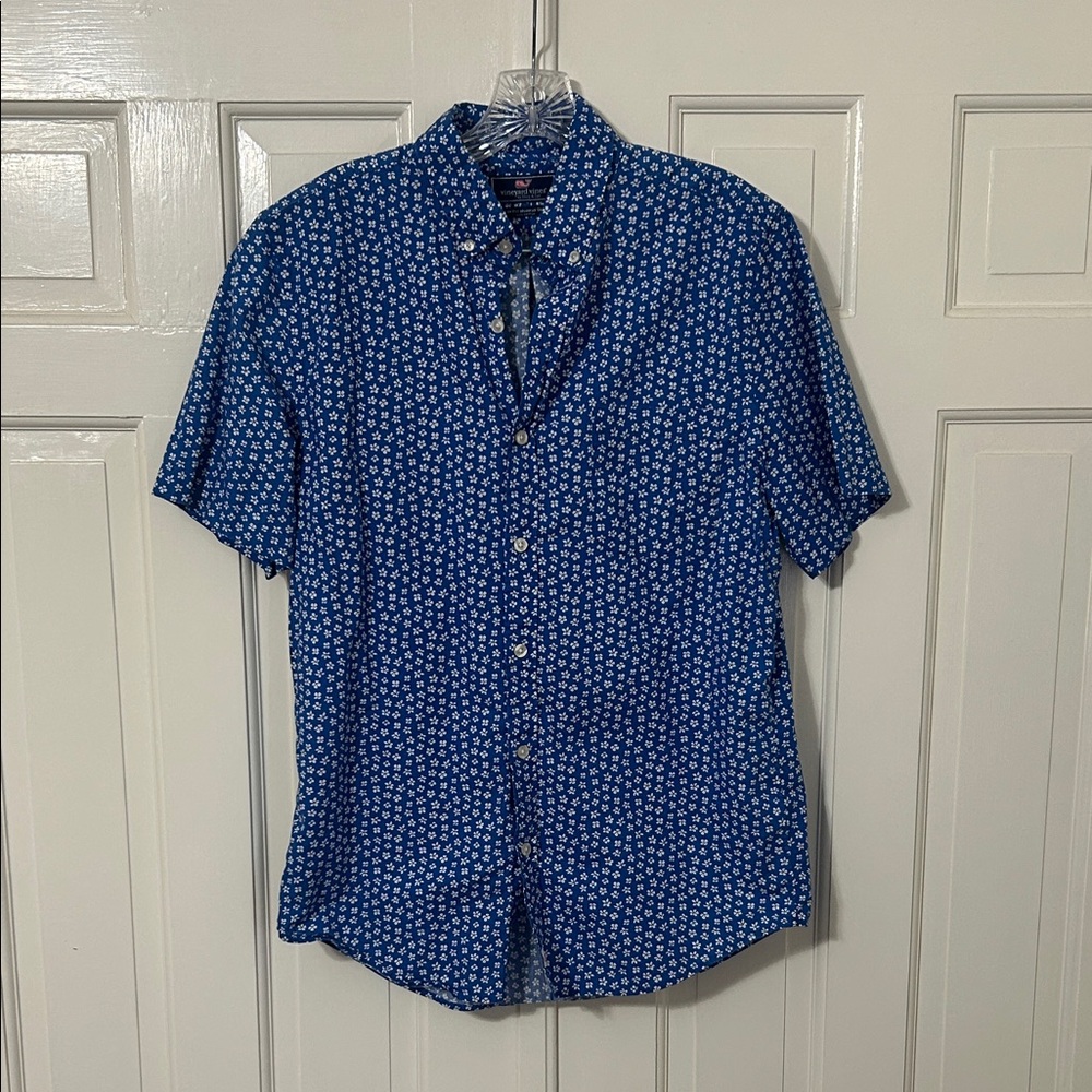 Vineyard Vines Blue with White Flowers Slim Fit Murray Shirt
